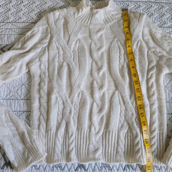 Mango Cream Turtleneck Long Sleeve Cable Knit Sweater Size Medium EUC - Picture 4 of 5